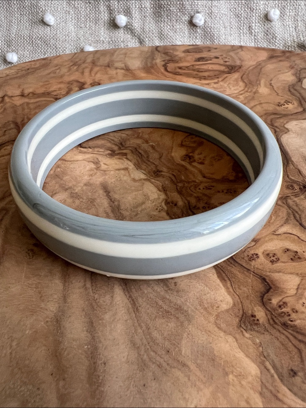 Vintage Gray and White Striped Bakelite Bangle Bracelet